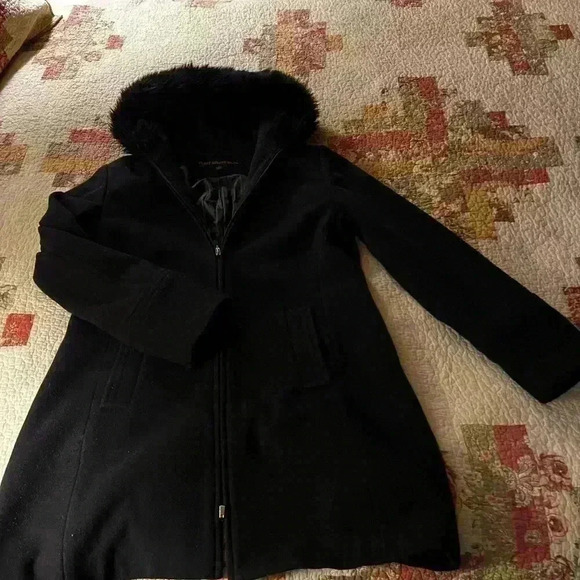 Fleet Street Wool Coat, Faux Fur Hood Trim, Pockets Womens Sz M - Picture 5 of 8